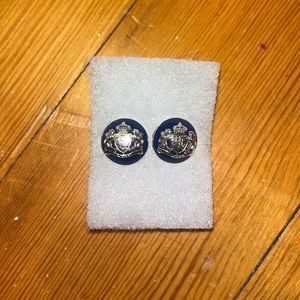 Lauren Ralph Lauren Navy Blue and Silver Emblem Stud Earrings